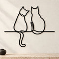 Deux chats assis ensemble, décoration murale en métal noir