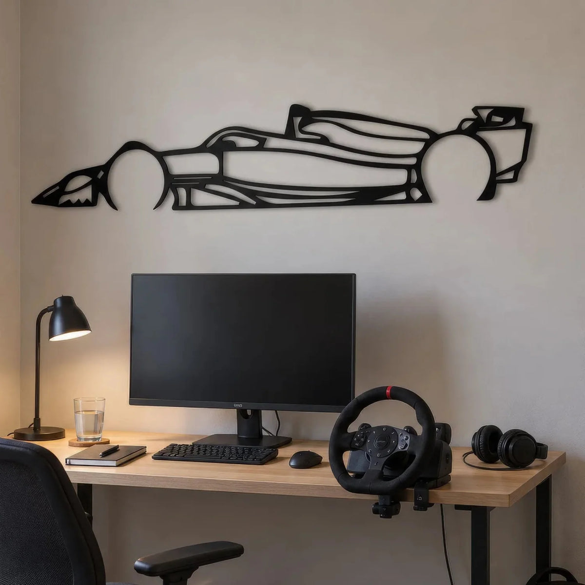 Décoration murale Formule 1 en métal noir, silhouette de profil, vue 2