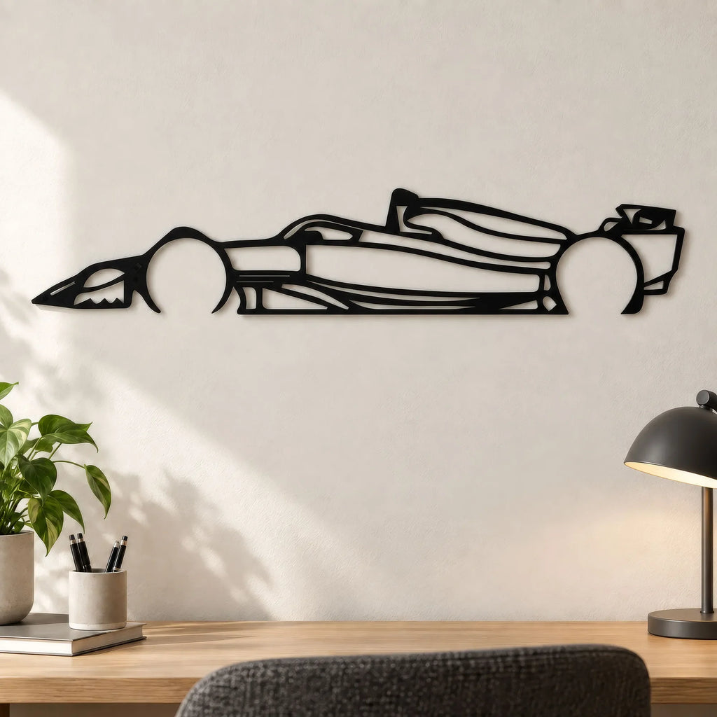 Décoration murale Formule 1 en métal noir, silhouette de profil