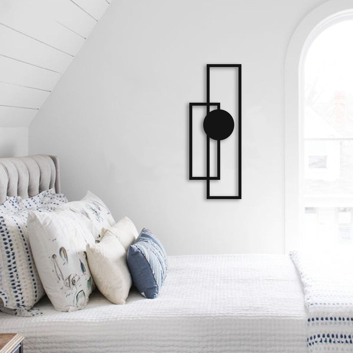 Déco murale géométrique rectangles et cercle en métal noir, vue 3