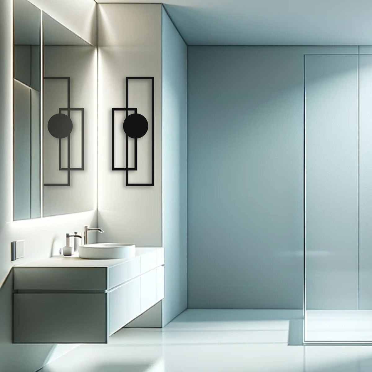 Déco murale géométrique rectangles et cercle en métal noir, vue 2