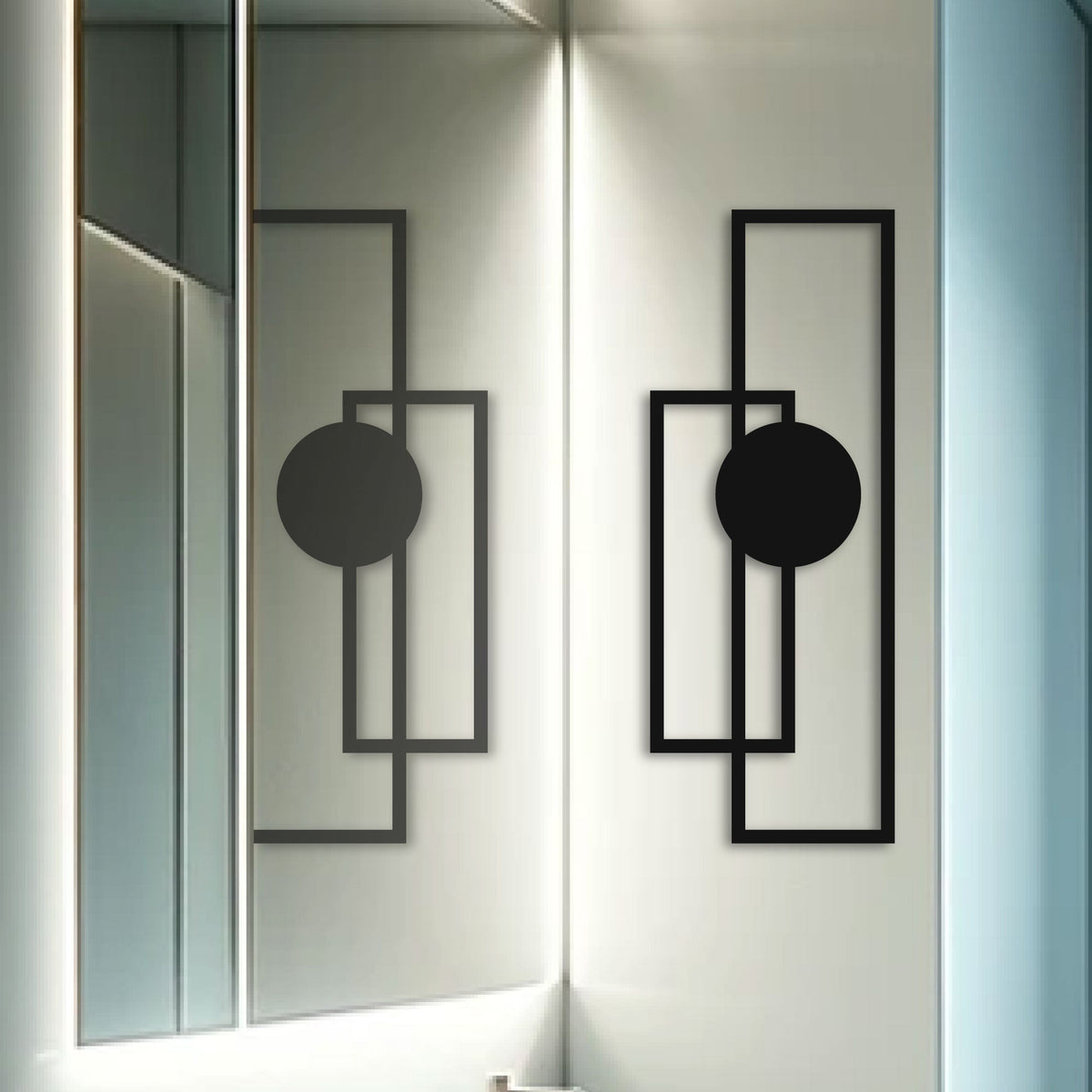 Déco murale géométrique rectangles et cercle en métal noir
