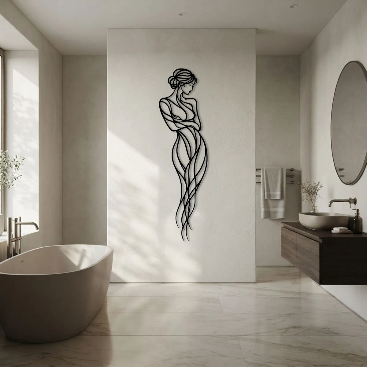 Femme en chignon aux lignes fluides, déco murale verticale, vue 2