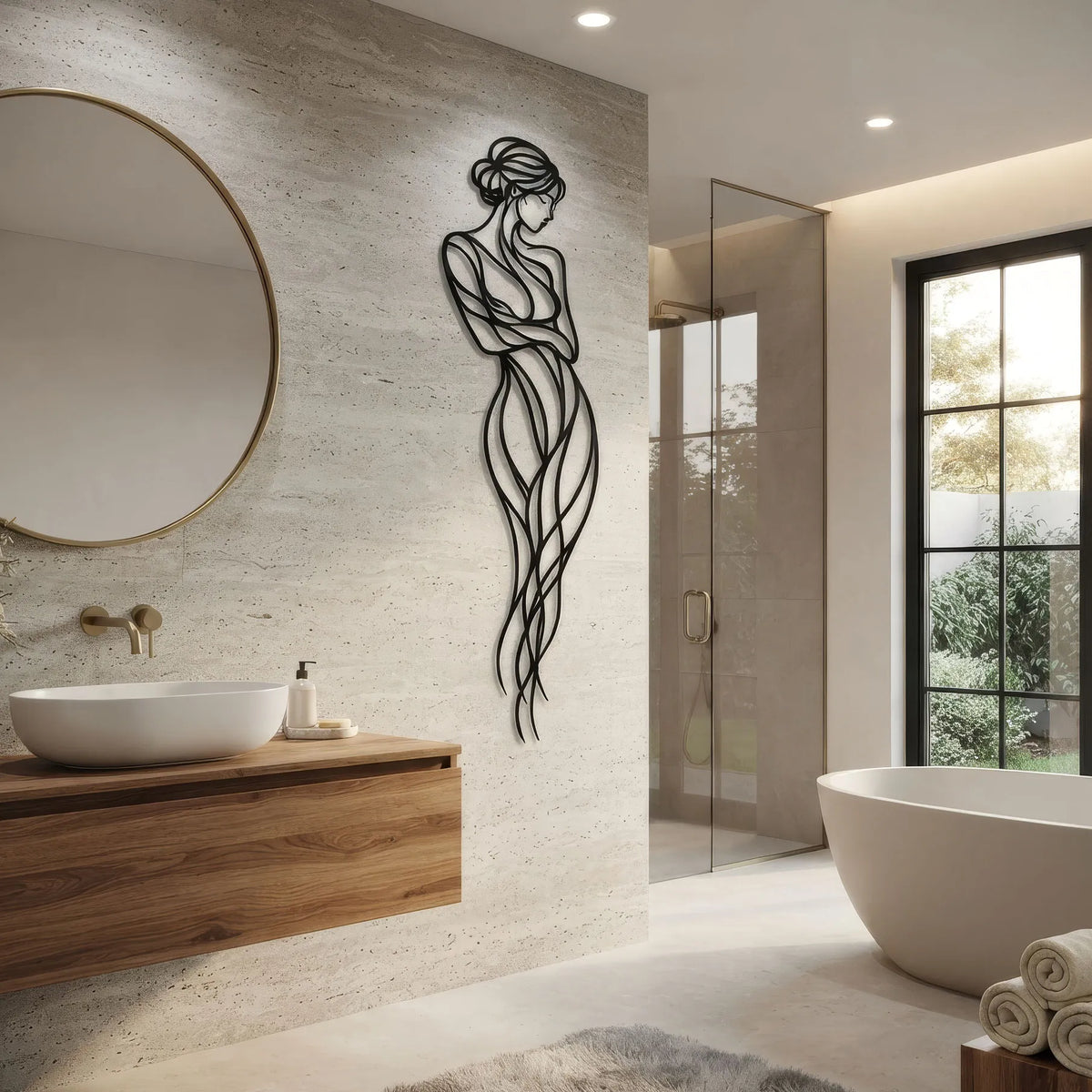 Femme en chignon aux lignes fluides, déco murale verticale, vue 3