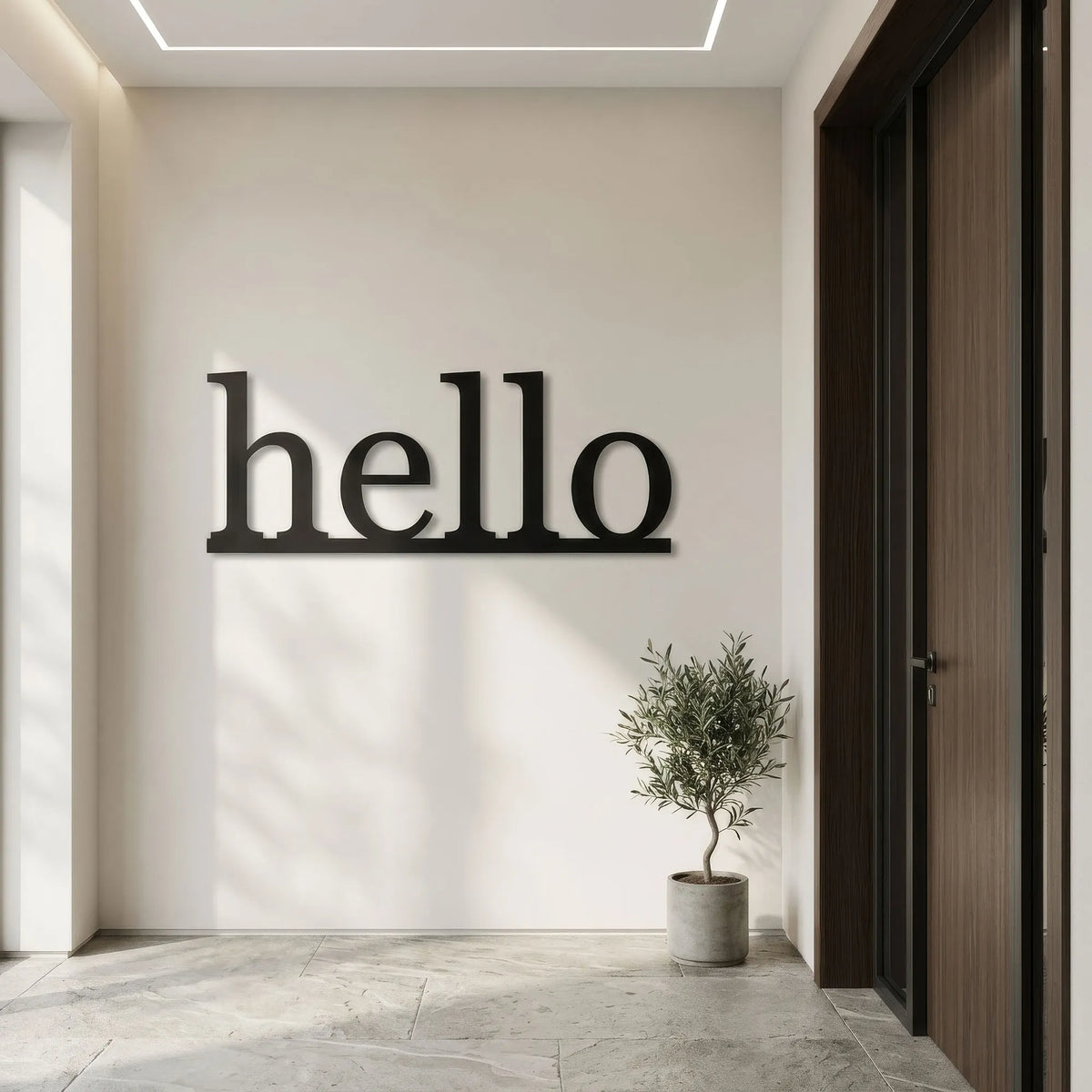 Mot hello en lettres de métal noir, déco murale