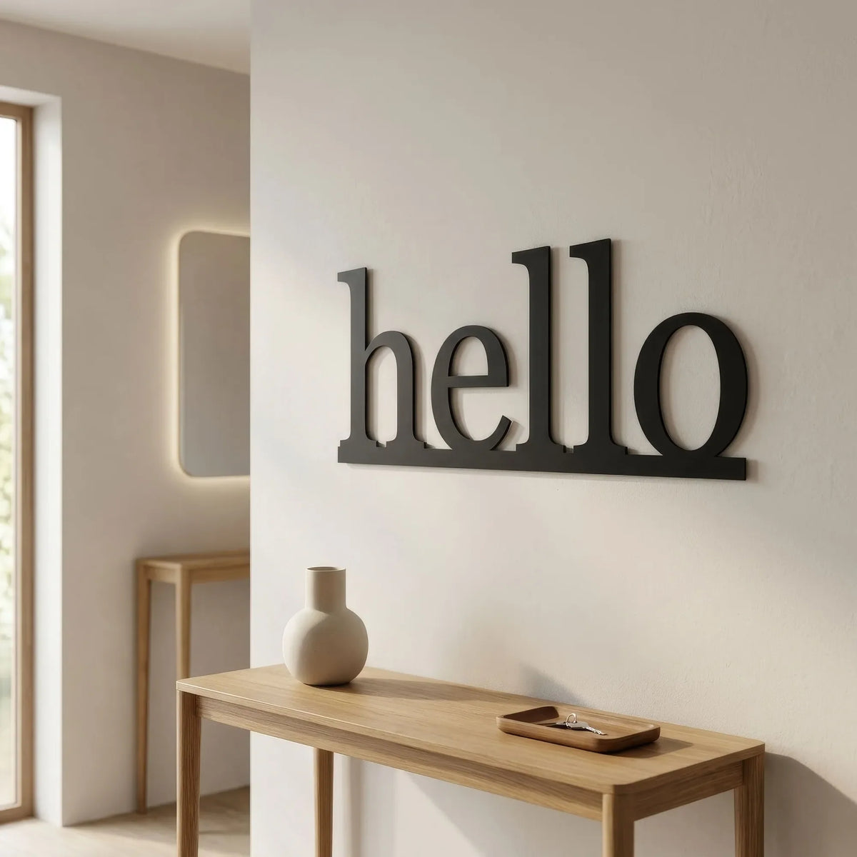 Mot hello en lettres de métal noir, déco murale, vue 2