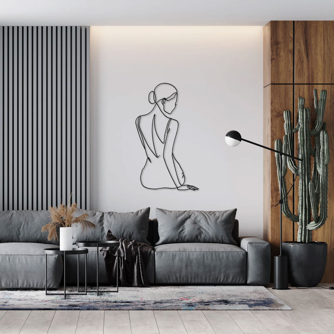 Silhouette de femme assise de dos en métal noir, déco murale, vue 4