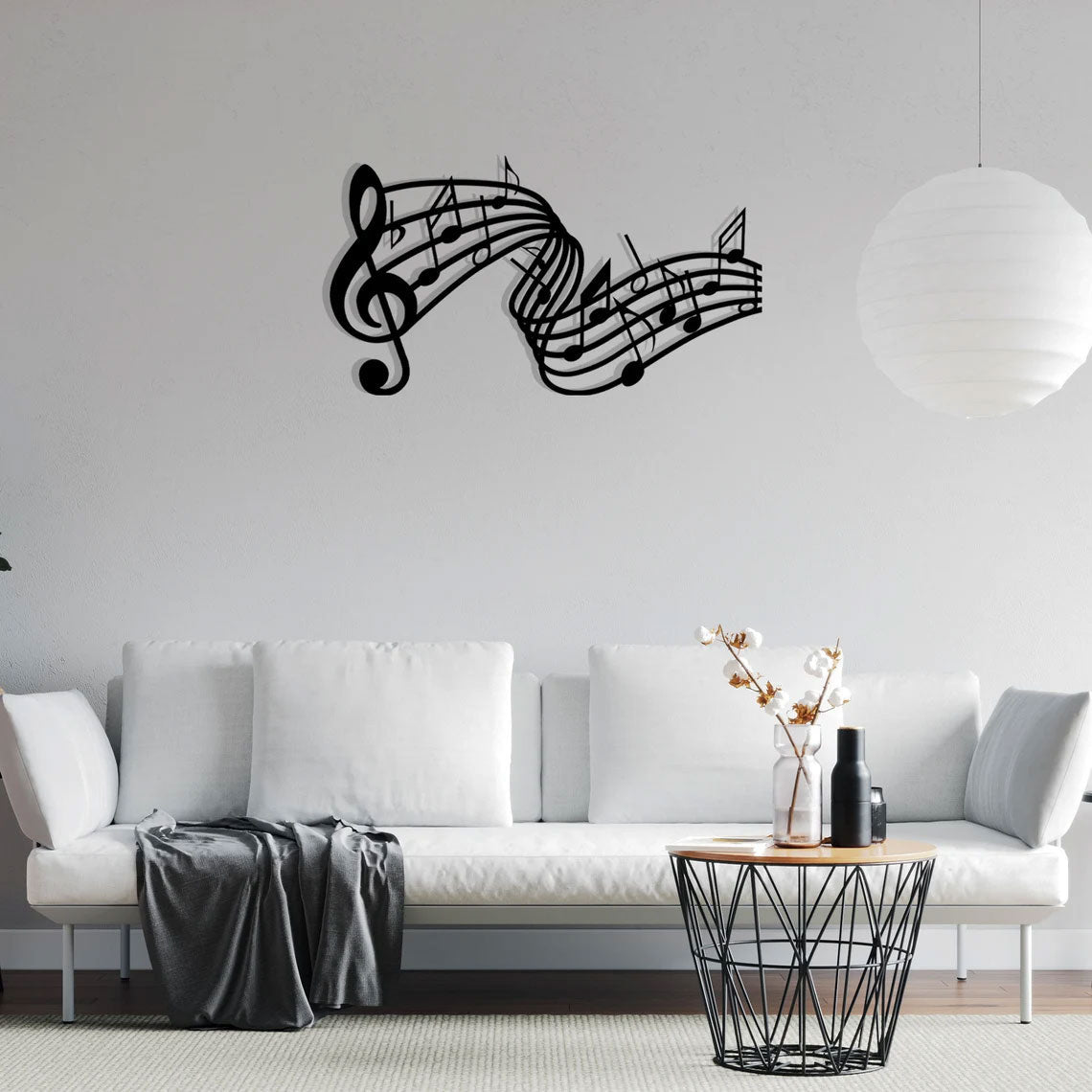 Portée musicale et clé de sol en métal noir, déco murale, vue 4
