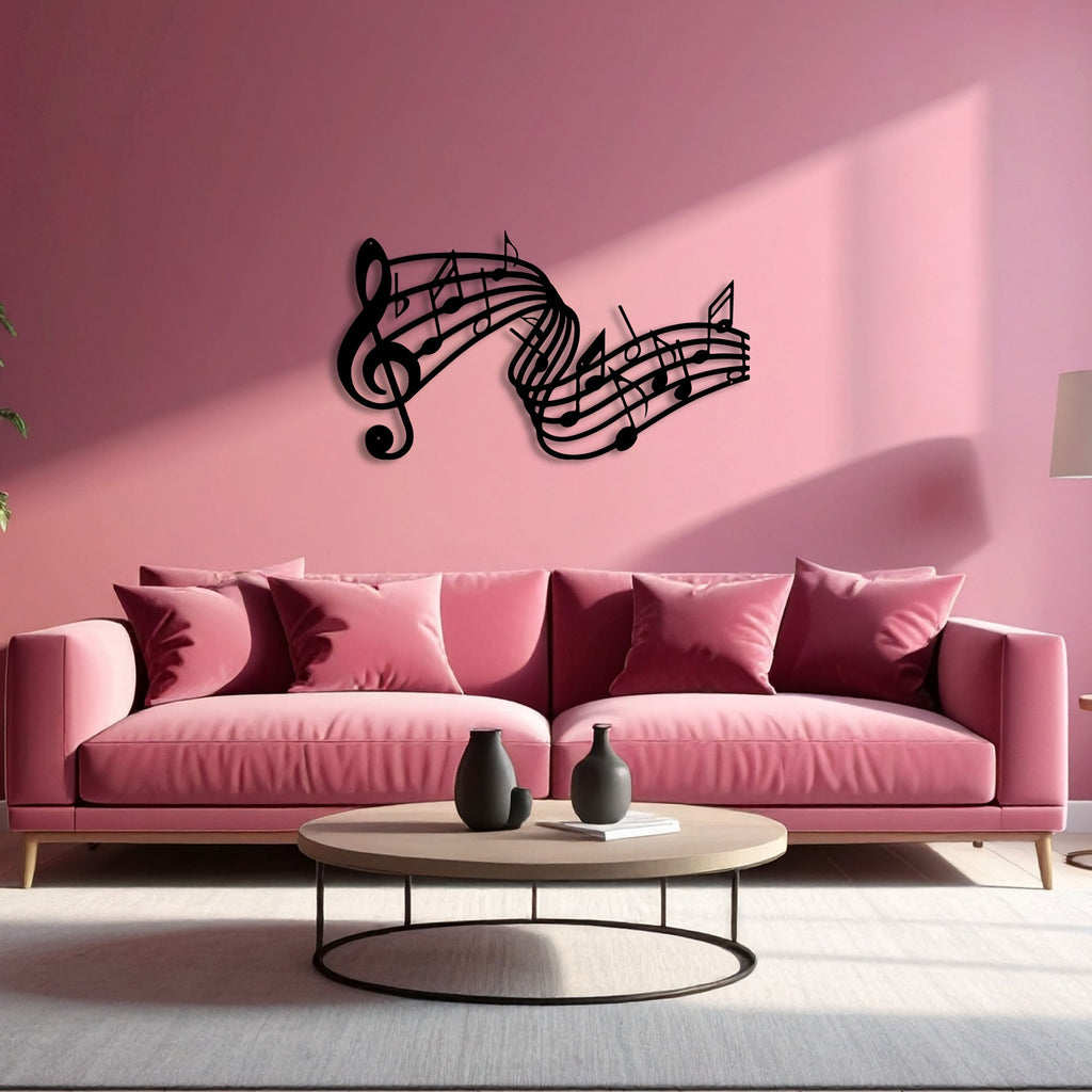 Portée musicale et clé de sol en métal noir, déco murale, vue 3