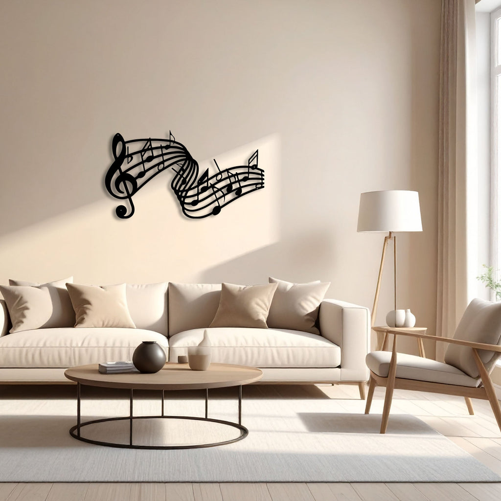 Portée musicale et clé de sol en métal noir, déco murale, vue 2
