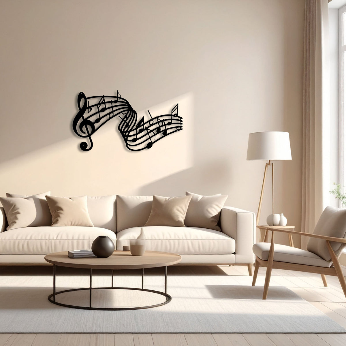 Portée musicale et clé de sol en métal noir, déco murale, vue 2