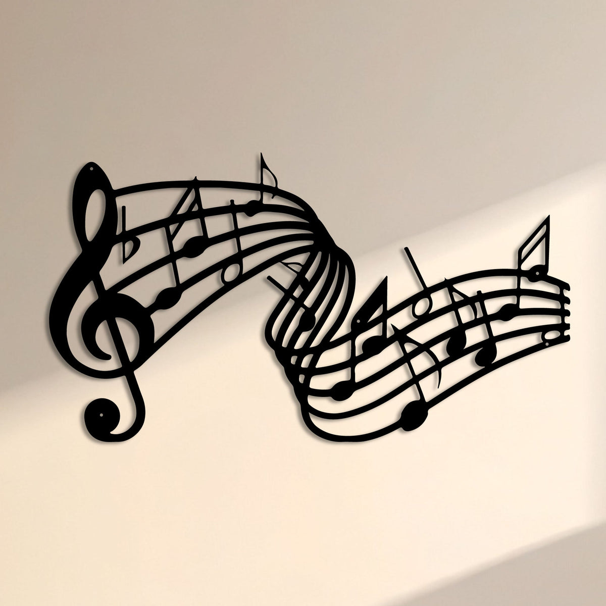 Portée musicale et clé de sol en métal noir, déco murale