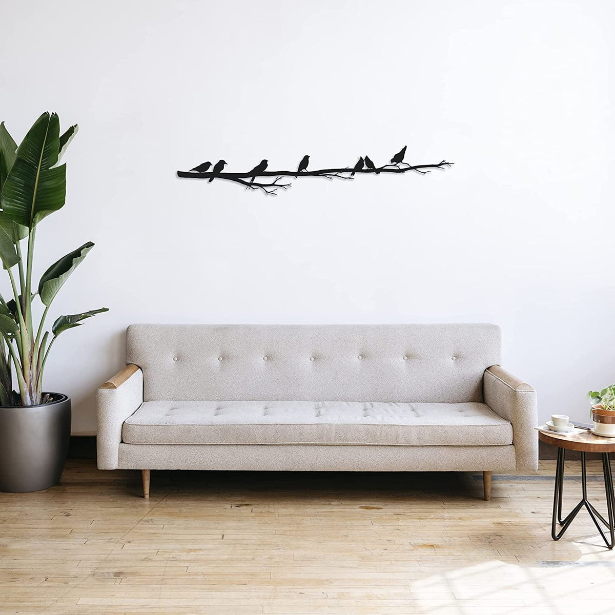 Branche aux oiseaux perchés en métal noir, déco panoramique, vue 3