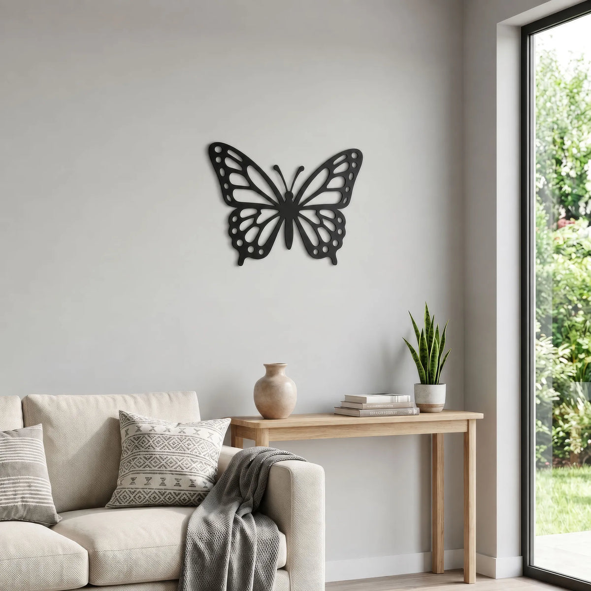 Papillon aux ailes ajourées en métal noir, déco murale, vue 4