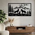 Famille de loups sous la lune en métal noir, déco murale