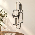 Bouteille et verre de vin en métal noir, déco murale verticale