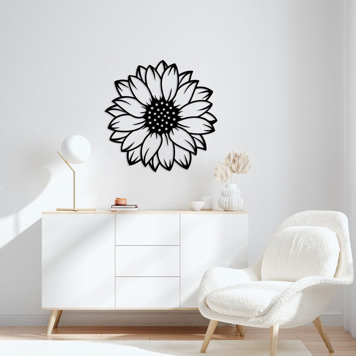 Tournesol rond en métal noir, déco murale fleur 60 cm, vue 2