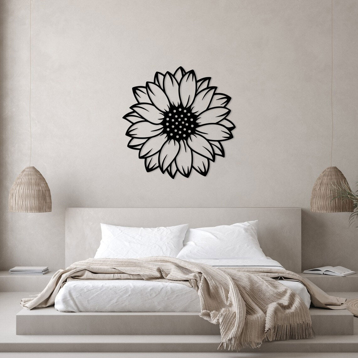 Tournesol rond en métal noir, déco murale fleur 60 cm, vue 3