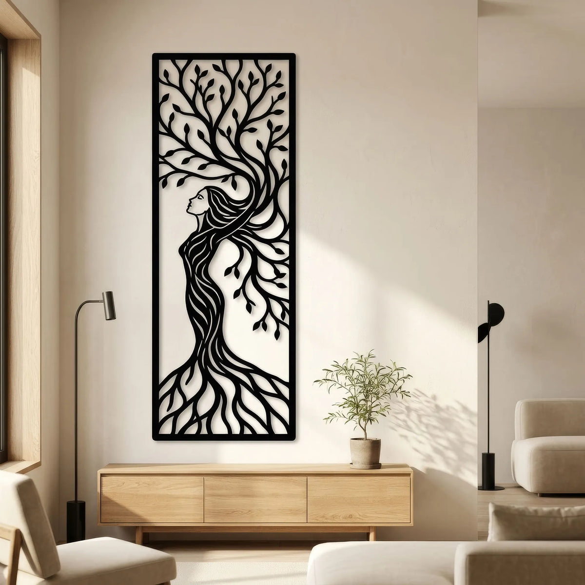 Femme arbre en métal noir, déco murale verticale, vue 4