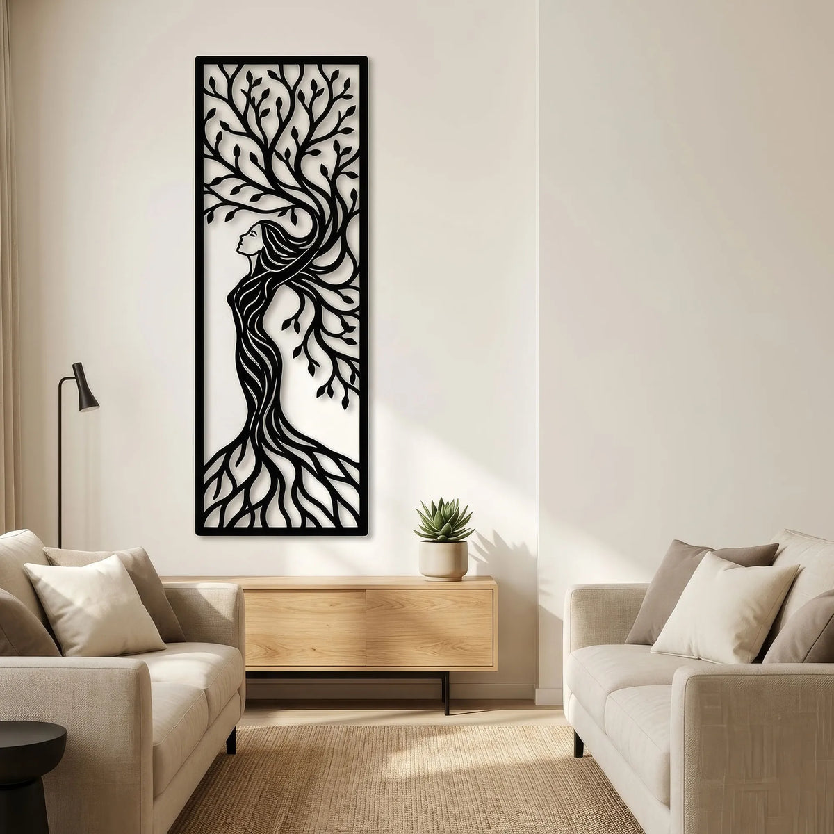 Femme arbre en métal noir, déco murale verticale, vue 2
