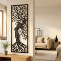 Femme arbre en métal noir, déco murale verticale