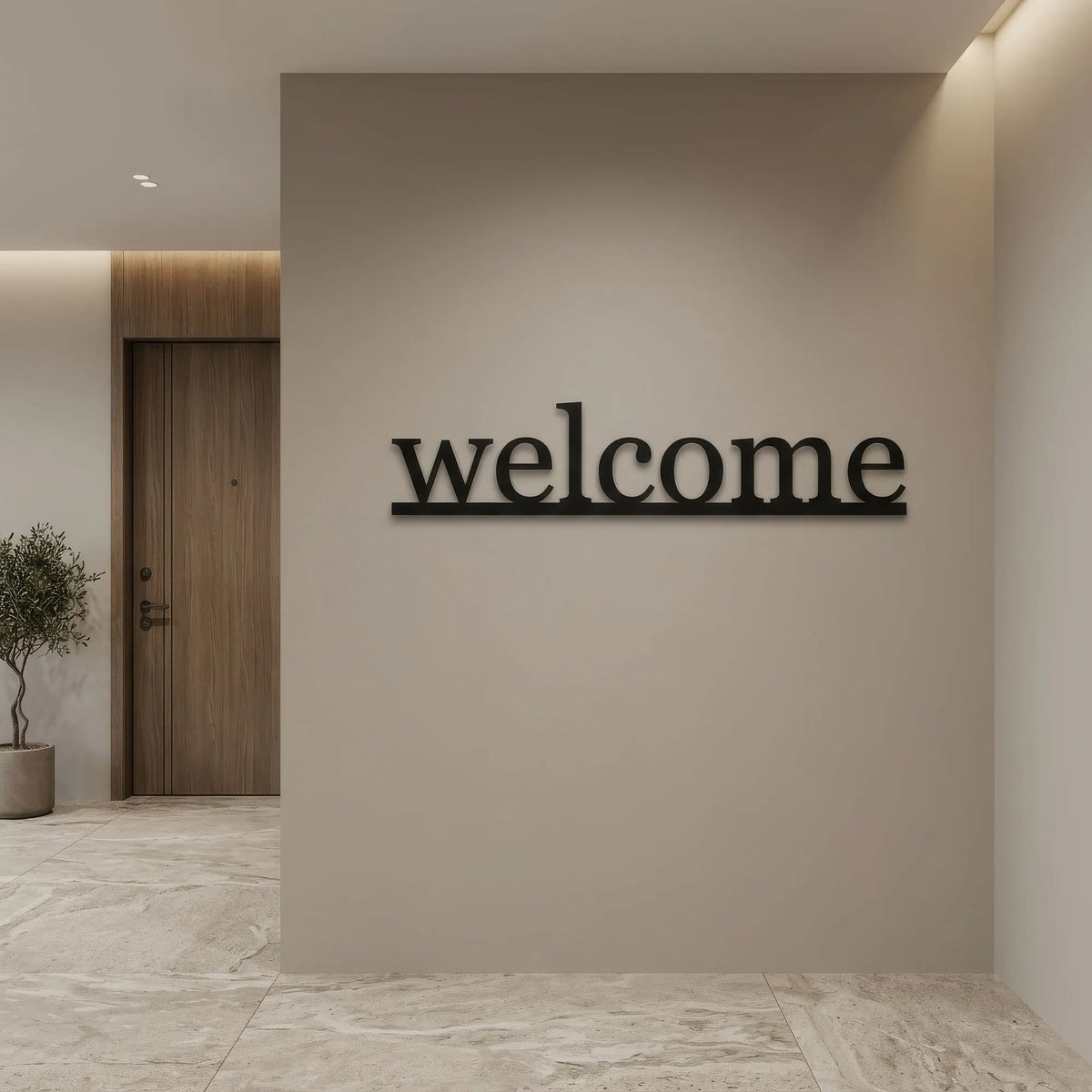 Mot welcome en lettres de métal noir, déco murale d'entrée, vue 2