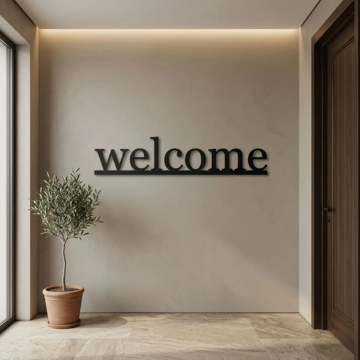 Mot welcome en lettres de métal noir, déco murale d'entrée, vue 3