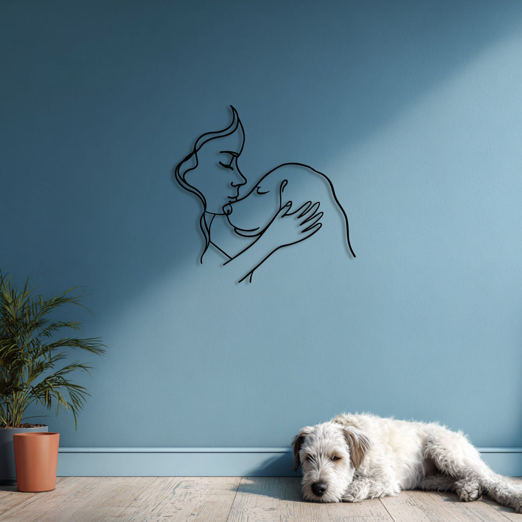 Femme embrassant son chien en métal noir, déco murale, vue 6