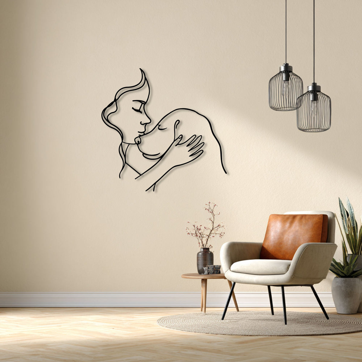 Femme embrassant son chien en métal noir, déco murale, vue 2