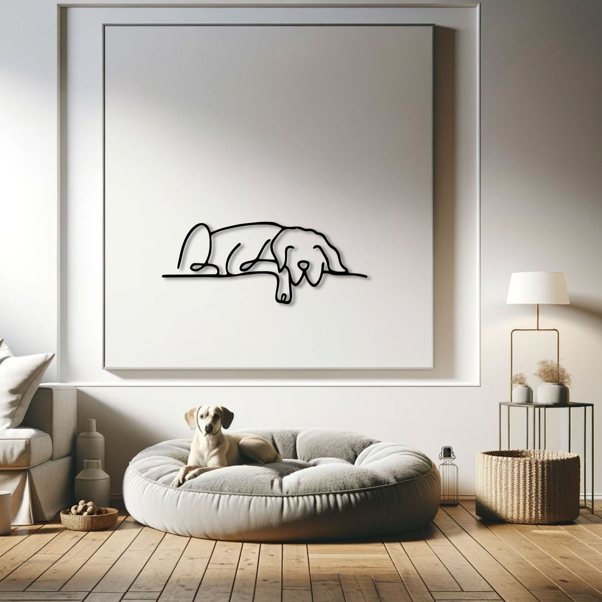 Chien endormi en métal noir, décoration murale allongée, vue 2