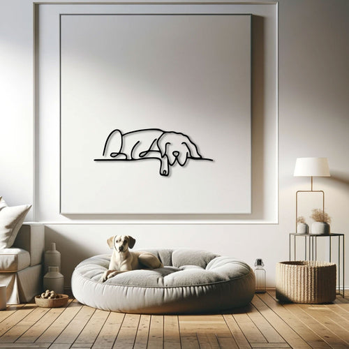 Chien endormi en métal noir, décoration murale allongée, vue 2