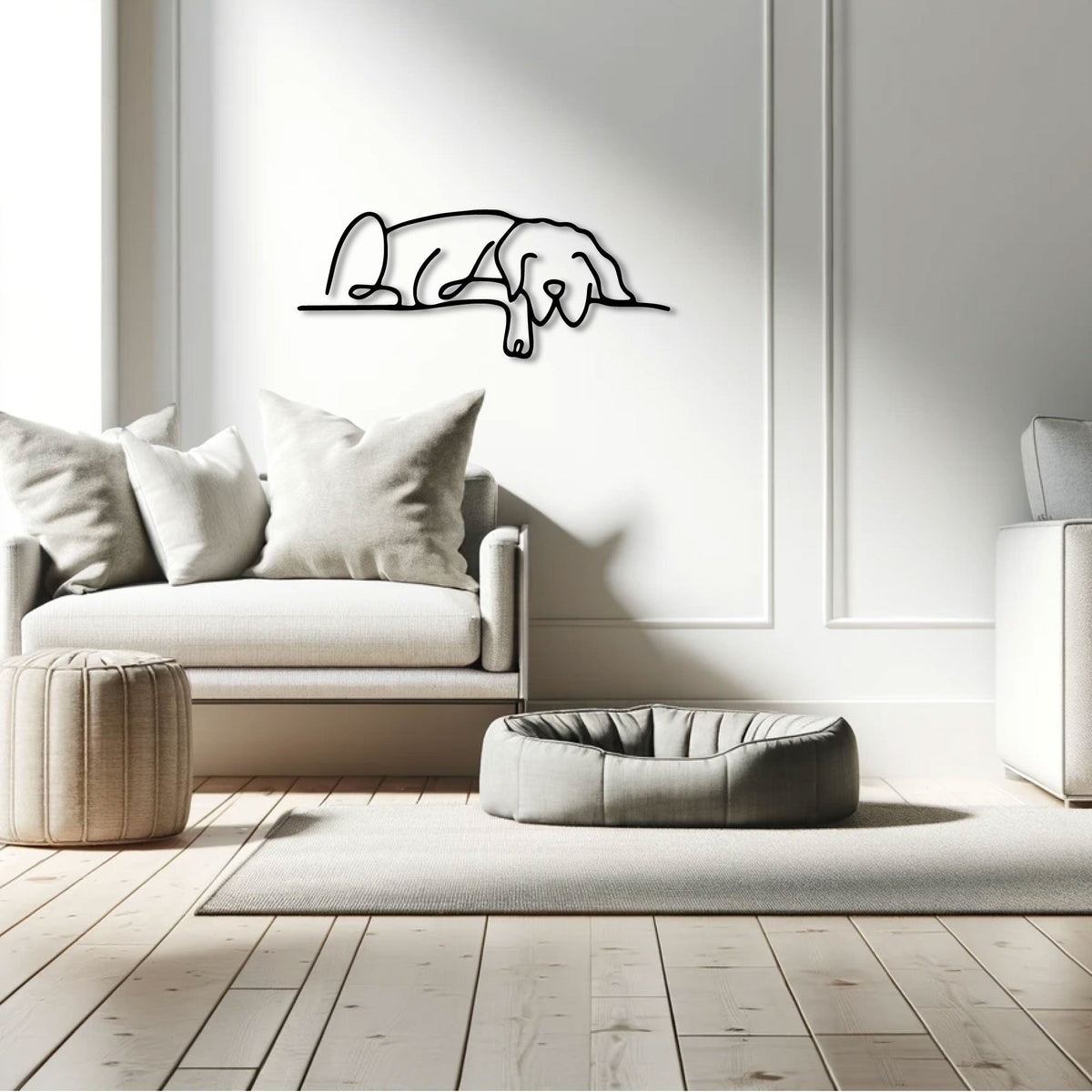Chien endormi en métal noir, décoration murale allongée, vue 3