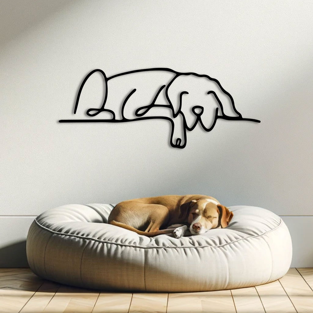 Chien endormi en métal noir, décoration murale allongée