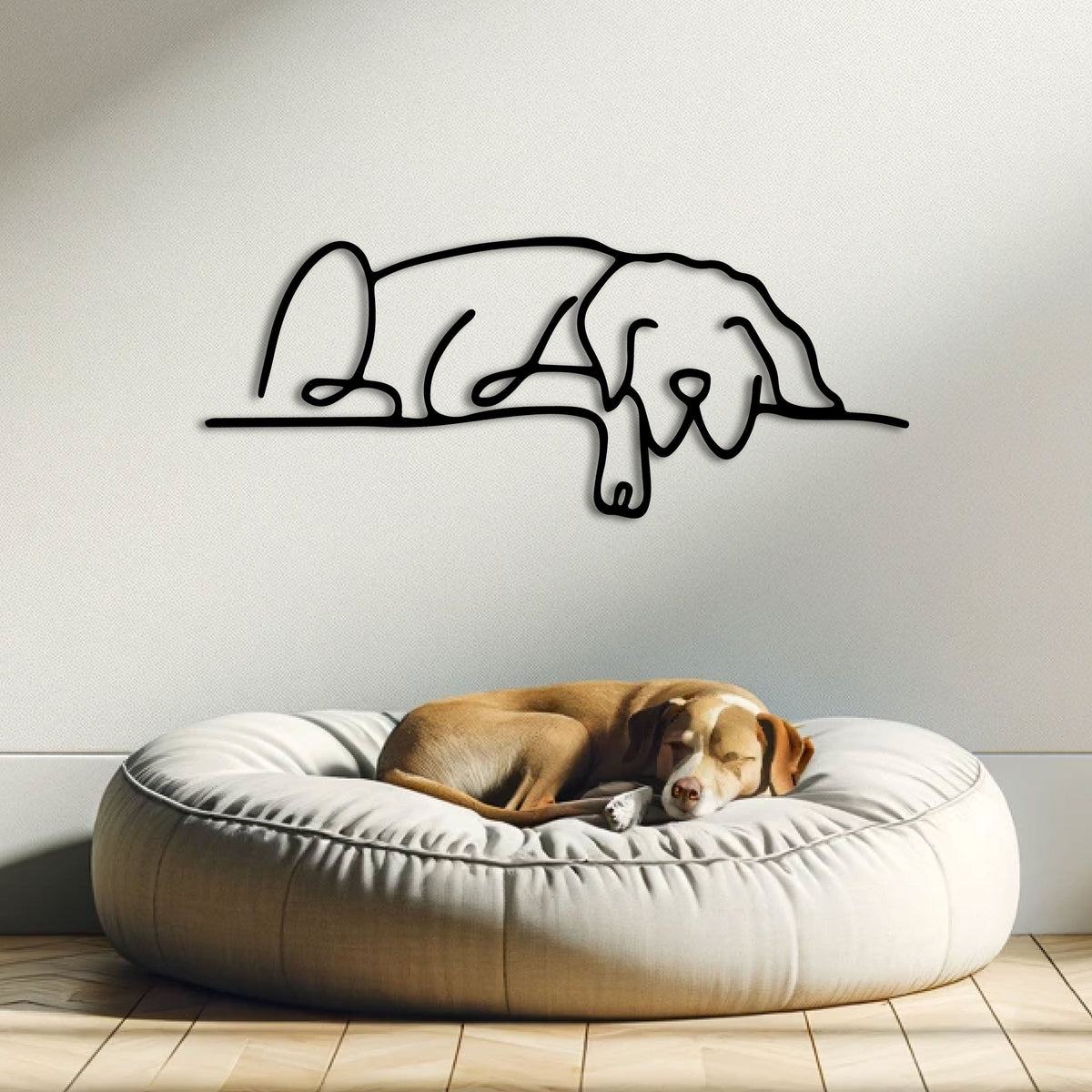 Chien endormi en métal noir, décoration murale allongée