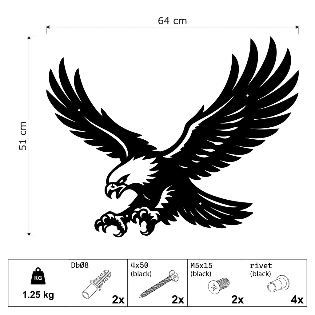 Aigle aux ailes déployées en métal noir, déco murale, vue 3