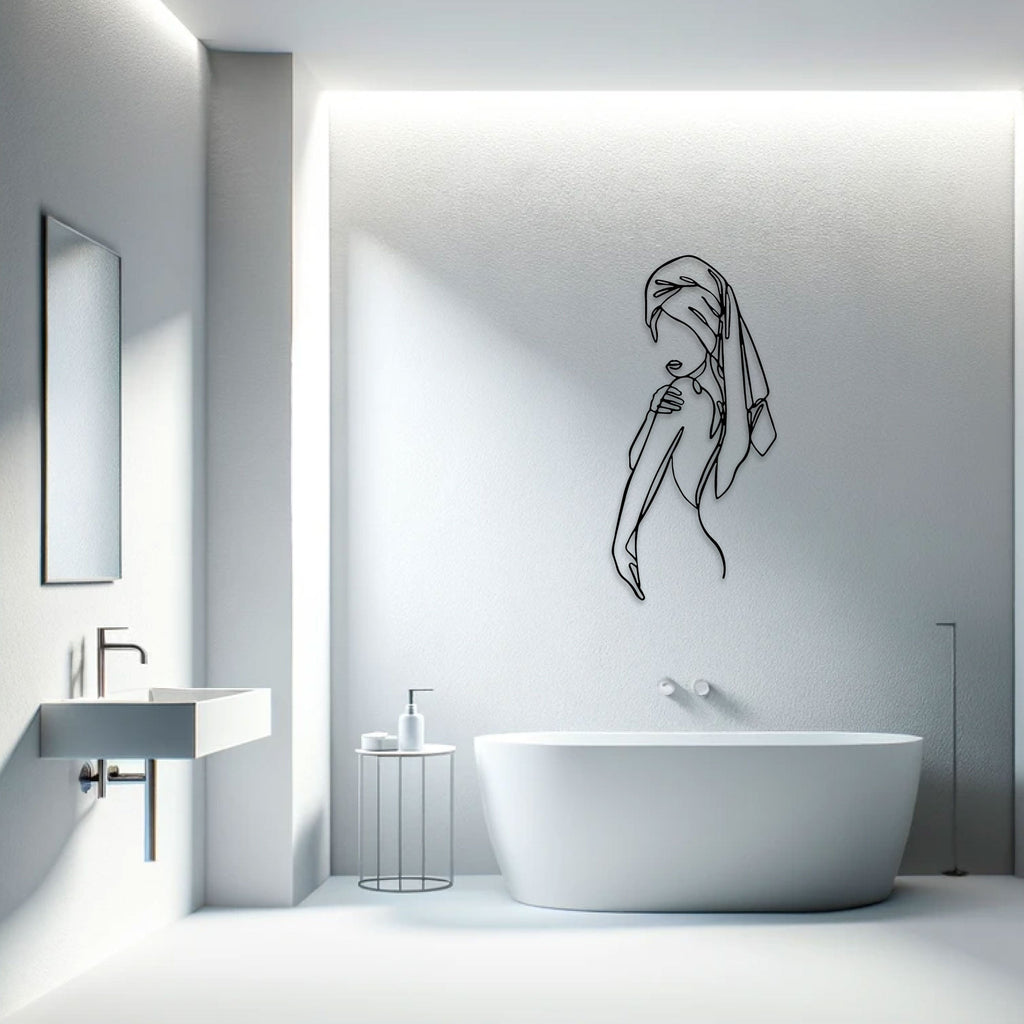 Femme au long foulard, déco murale verticale en métal noir, vue 2