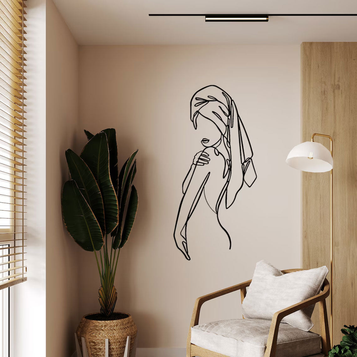Femme au long foulard, déco murale verticale en métal noir, vue 6