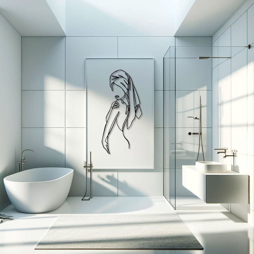 Femme au long foulard, déco murale verticale en métal noir, vue 5