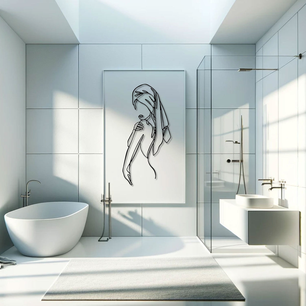 Femme au long foulard, déco murale verticale en métal noir, vue 5