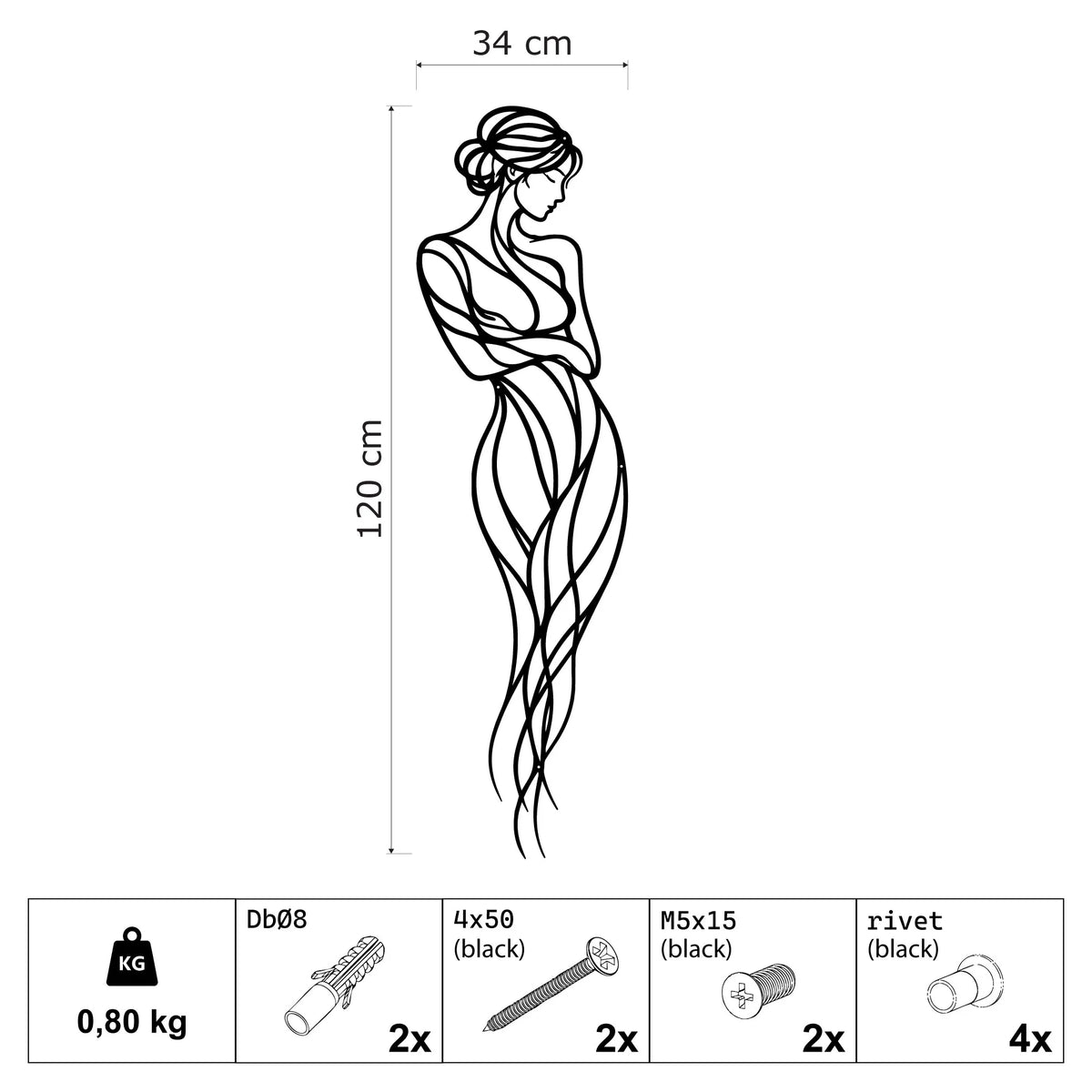 Femme en chignon aux lignes fluides, déco murale verticale, vue 5