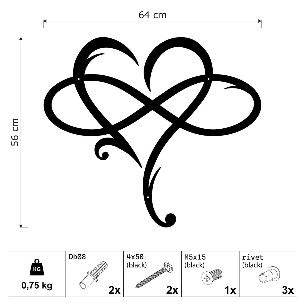 Cœur entrelacé avec le symbole infini en métal noir, vue 4