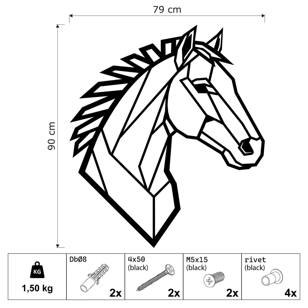 Tête de cheval géométrique en métal noir, décoration murale, vue 7