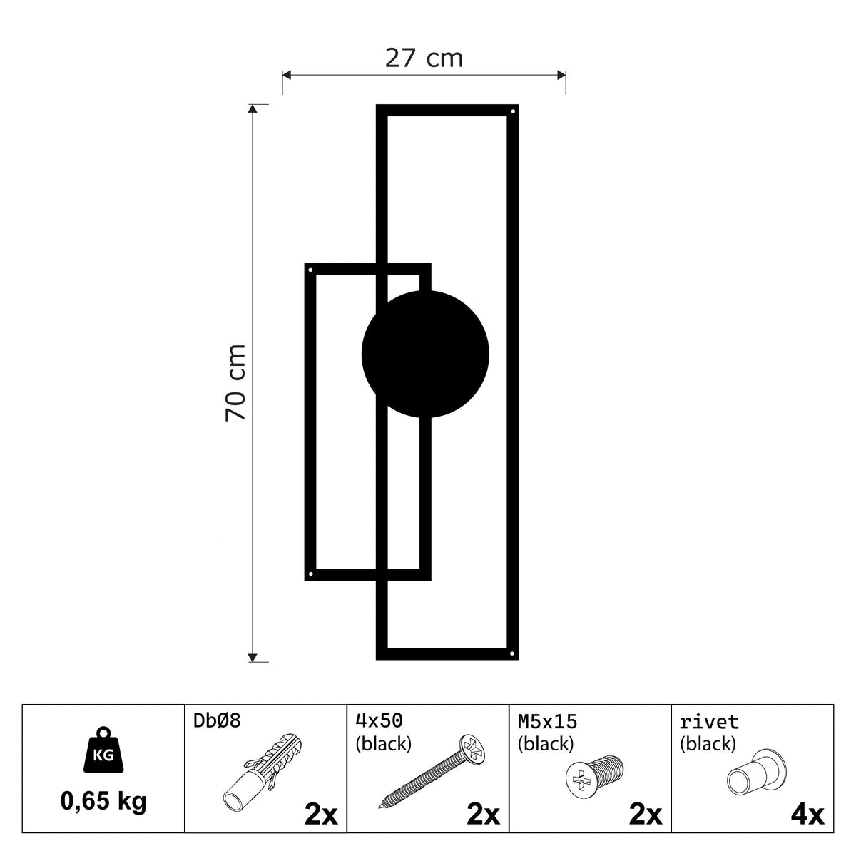 Déco murale géométrique rectangles et cercle en métal noir, vue 4