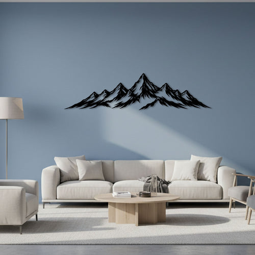 Chaîne de montagnes des Alpes en métal noir, déco panoramique, vue 2
