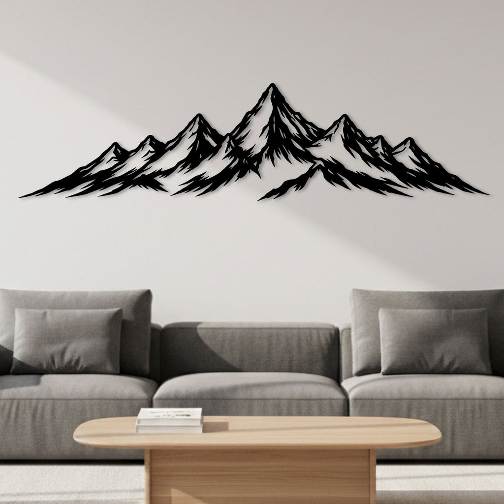 Chaîne de montagnes des Alpes en métal noir, déco panoramique