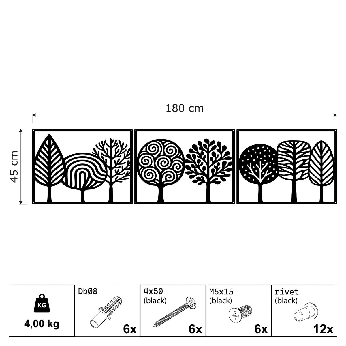 Triptyque arbres graphiques en métal noir, 3 cadres, vue 4