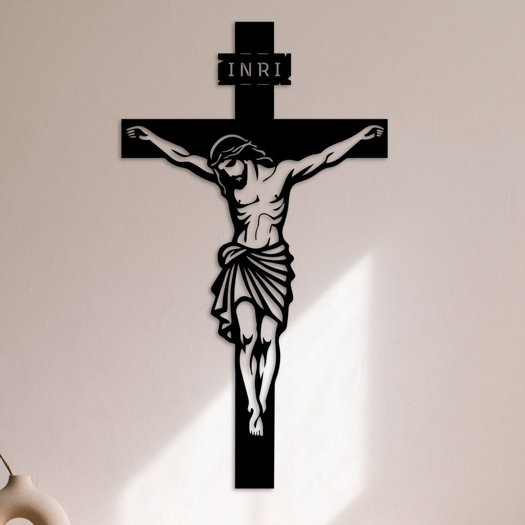Crucifix mural, Christ sur la croix en métal noir