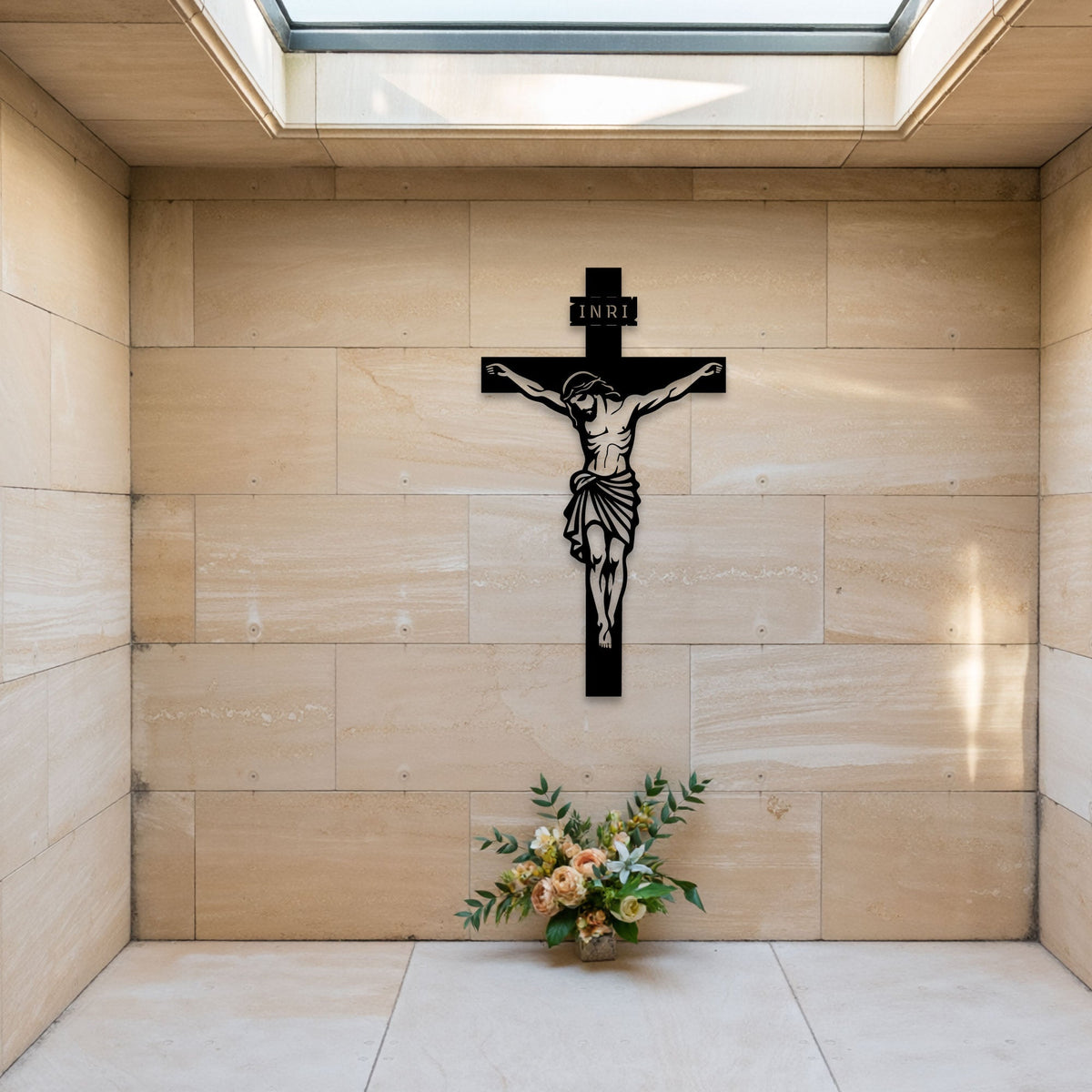Crucifix mural, Christ sur la croix en métal noir, vue 4