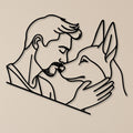 Homme et son chien en trait continu, déco murale métal noir