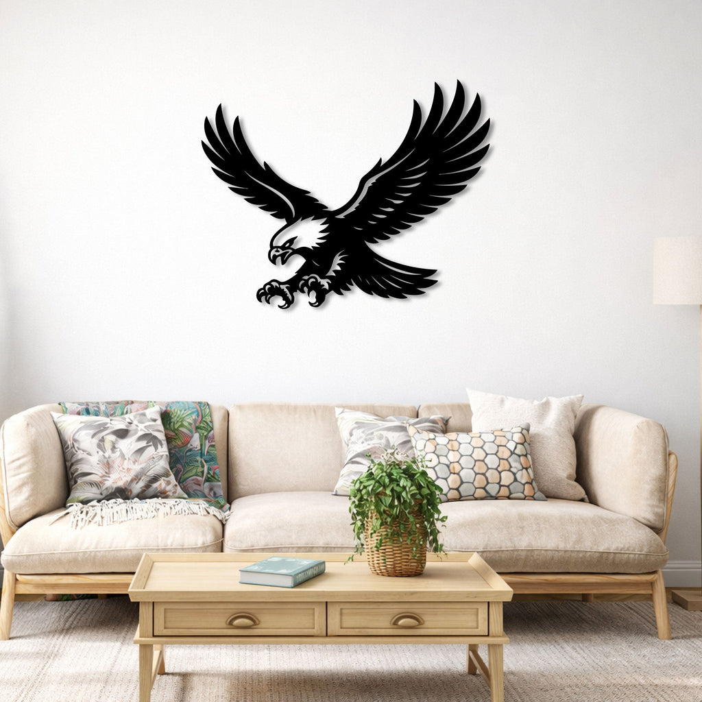 Aigle aux ailes déployées en métal noir, déco murale, vue 2